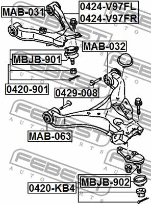 FEBEST 2000-2006 Mitsubishi Lancer Front Lower Control Arm Bushing MAB-063