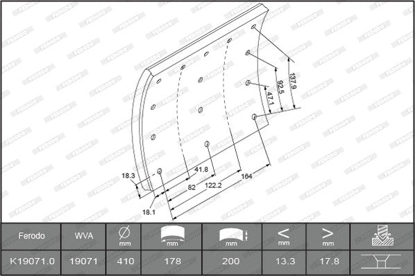 FERODO Brake Lining Kit, Drum Brake K19071.0-F3660