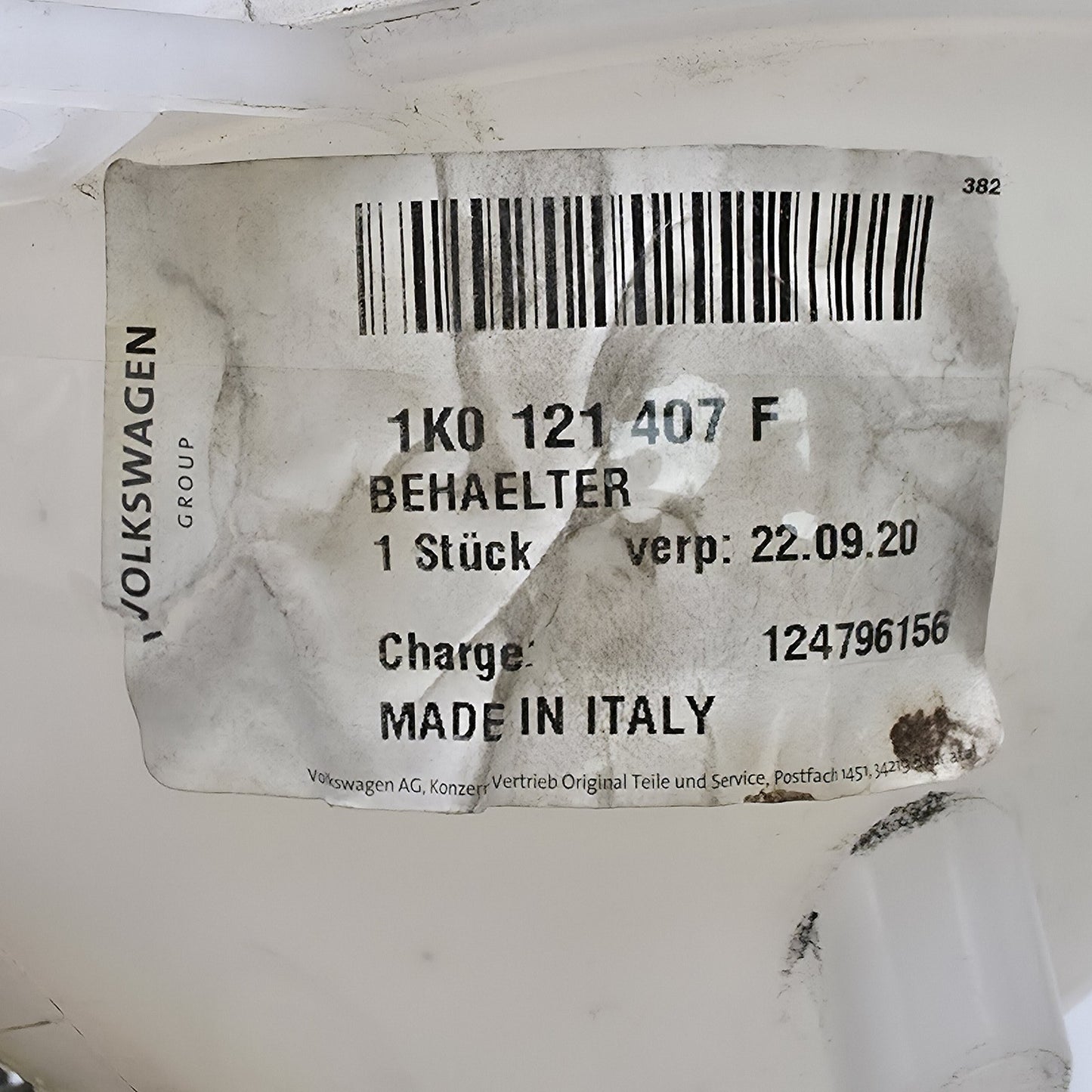 2014 Audi TT Engine Coolant Reservoir 1K0121407F