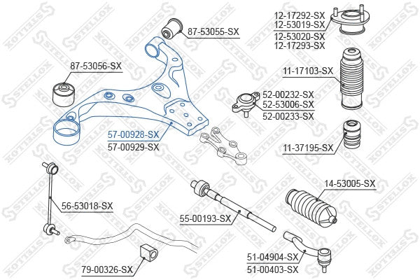 STELLOX 2005-2010 Kia Sportage Front Lower Arm Complete 54500-1F000