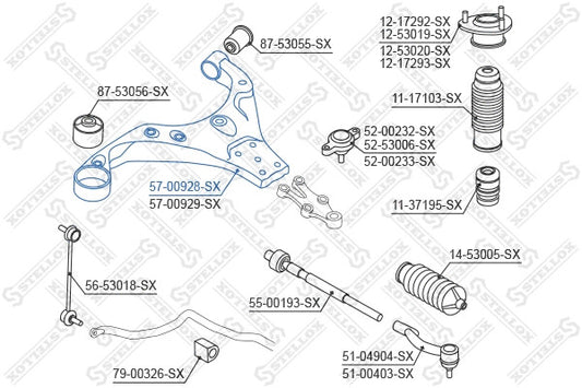 STELLOX 2005-2010 Kia Sportage Front Lower Arm Complete 54500-1F000
