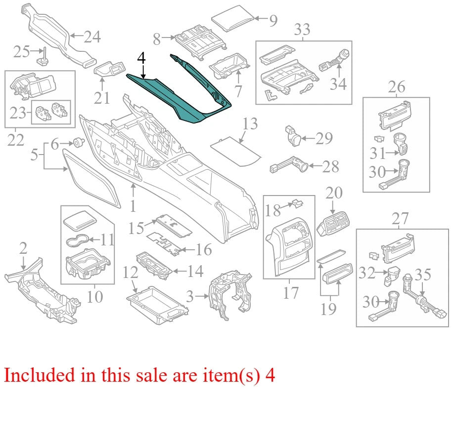 2012 Audi A7 Quattro Console Trim Panel Used OEM 4G0864261AAGC1