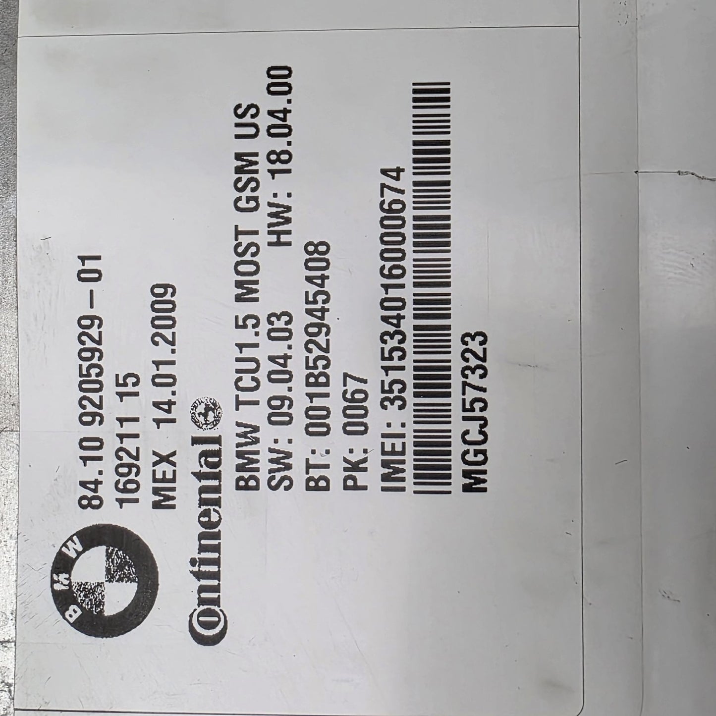 2006-2011 BMW E90 Telematic Control Module 9205929