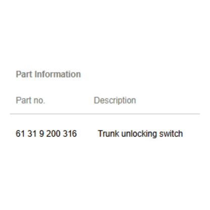 2013 BMW 520i Trunk / Boot Unlock Switch Used OEM 61319200316