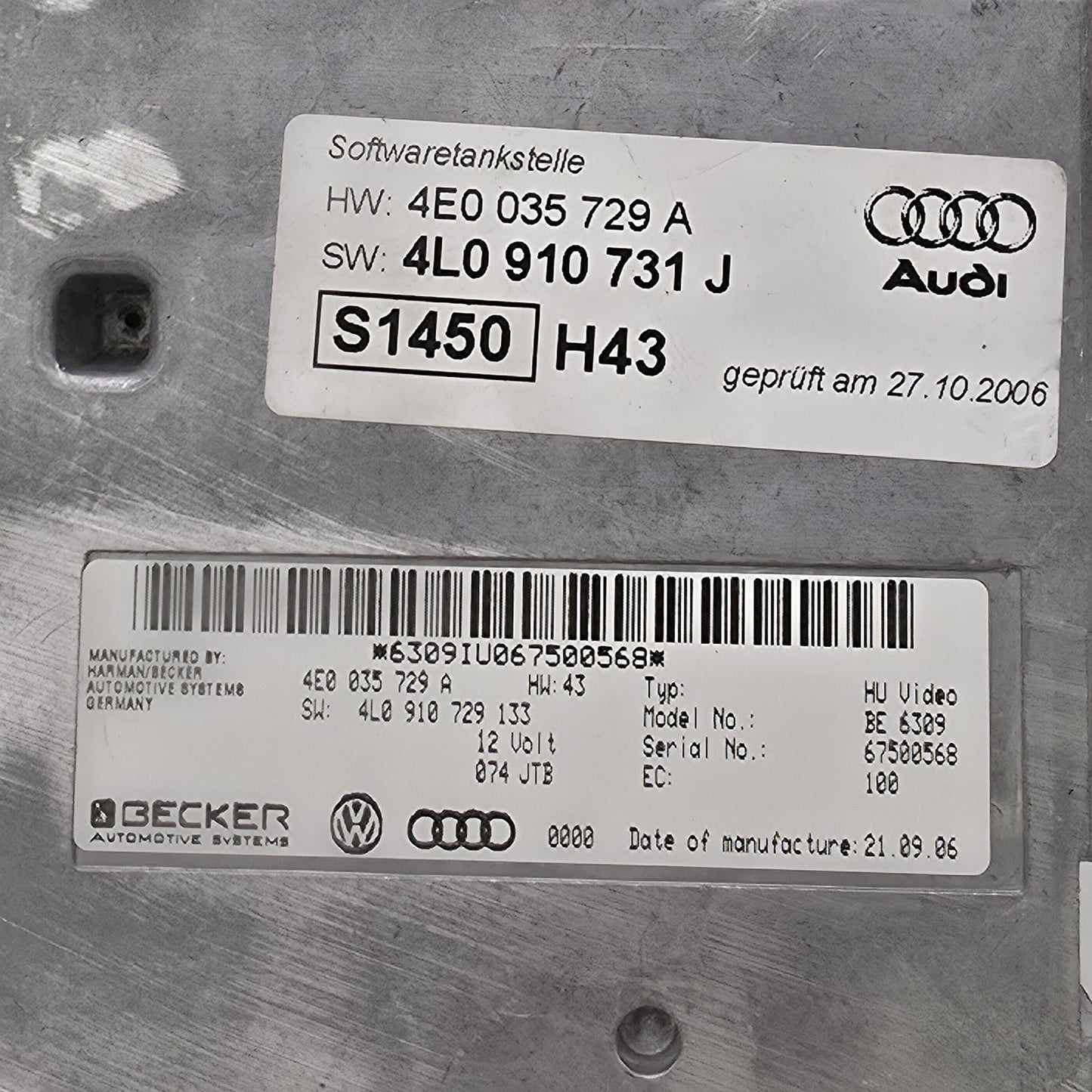 2004-2006 Audi A8 MMI CONTROL UNIT MODULE 4E0035729A
