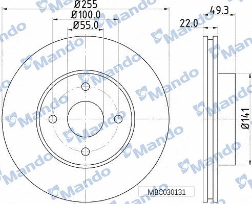 MANDO 2004-2007 Toyota Corolla Brake Disc MBC030131