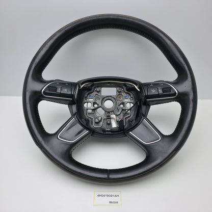 2014-2017 Audi A8 4H Leather Wood Steering Wheel with Shift Paddles 4H0419091AH