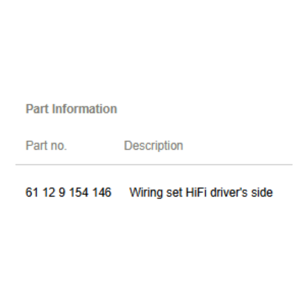 2012 Mini Cooper Driver-Side HiFi Door Wiring Set Used OEM 61129154146