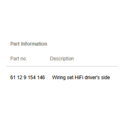 2012 Mini Cooper Driver-Side HiFi Door Wiring Set Used OEM 61129154146