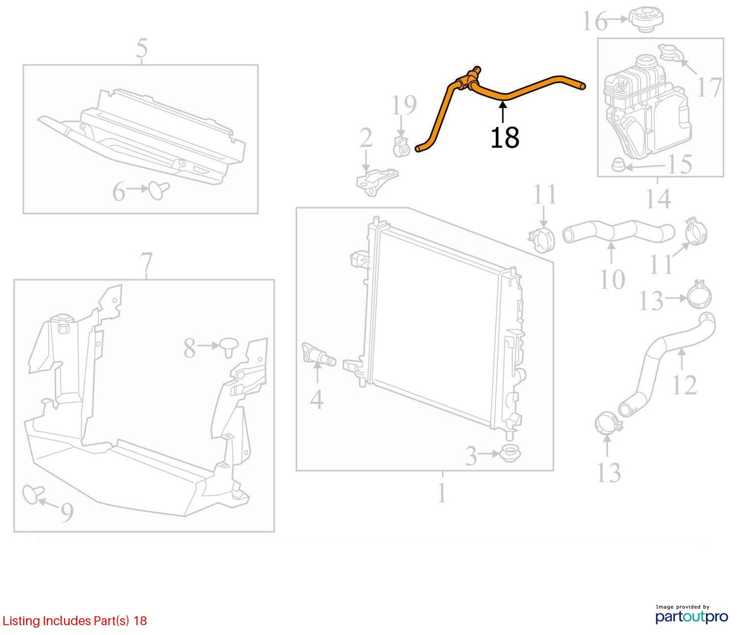 2018 Cadillac CTS Radiator Surge Tank Inlet Hose Used OEM 22908202