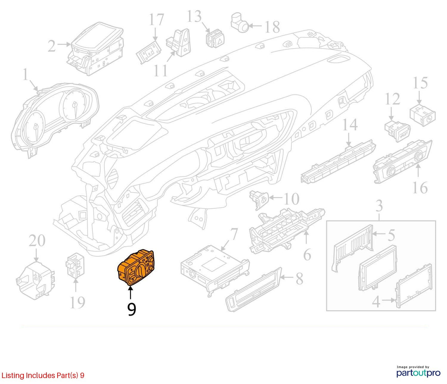 2012–2018 Audi A6 / A7 Headlight Control Switch Used OEM 4G0941531E