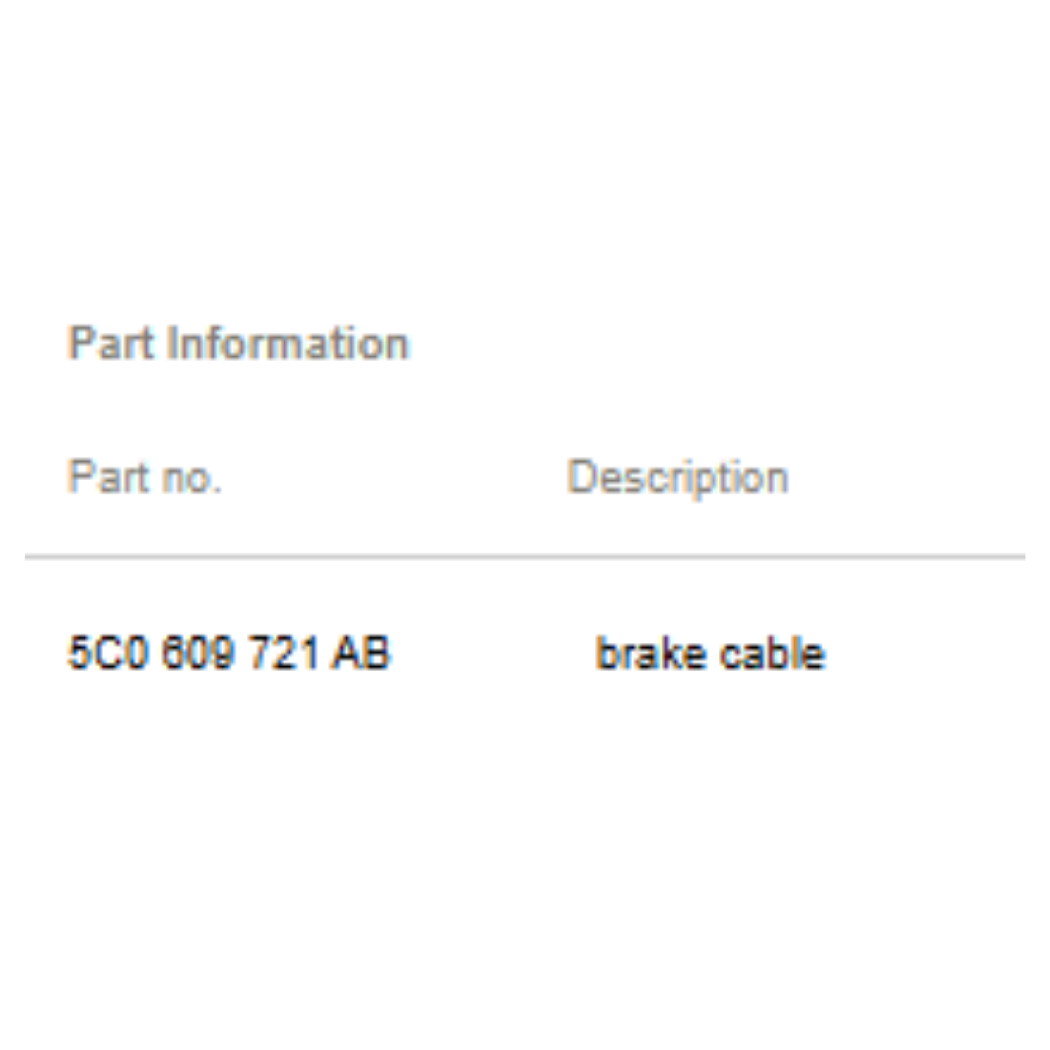 2011–2015 VW Jetta Rear Parking Brake Cable Used OEM 5C0609721AB