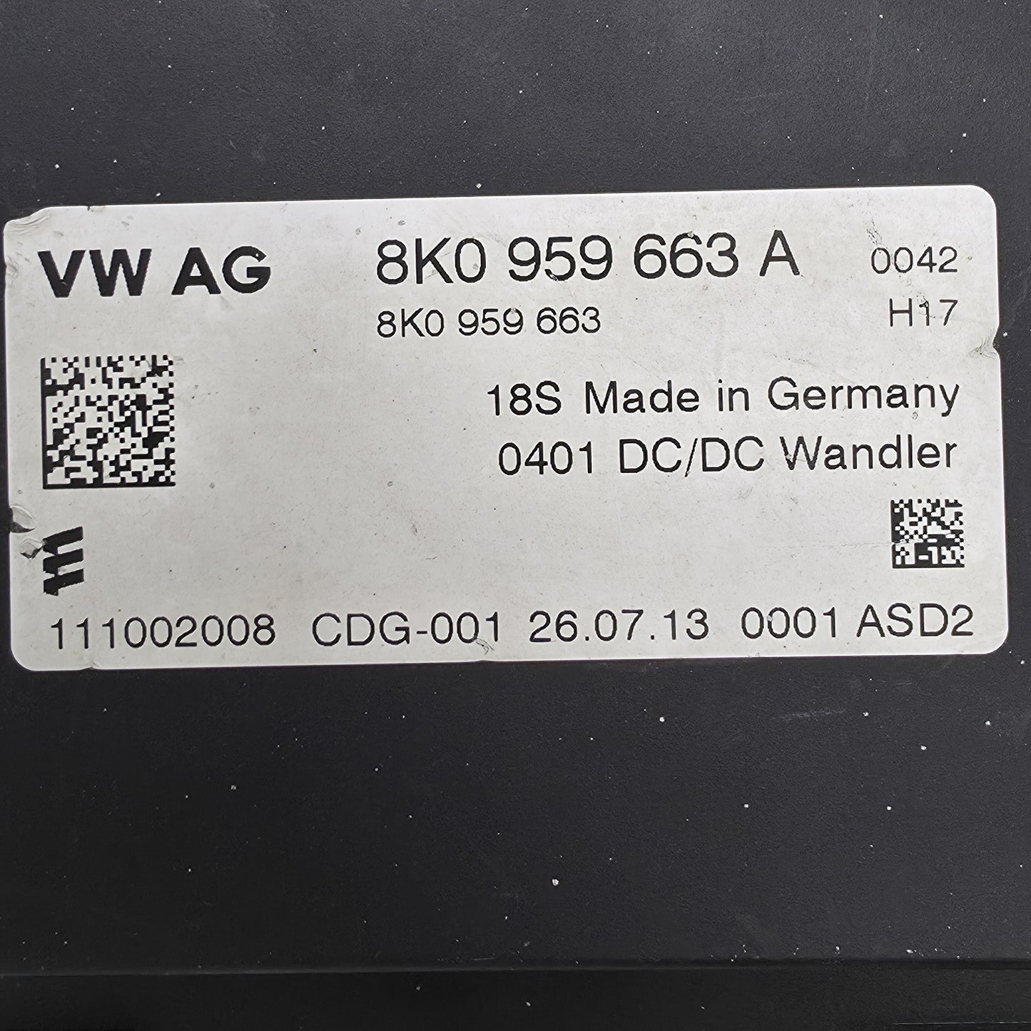2009-2016 Audi A8 Battery Low Voltage Indicator 8K0959663A