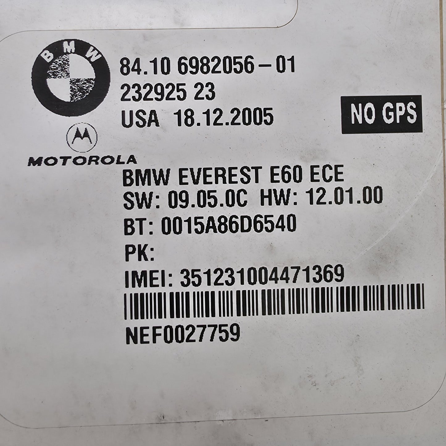2006 BMW E60 Bluetooth Control Module 6982056