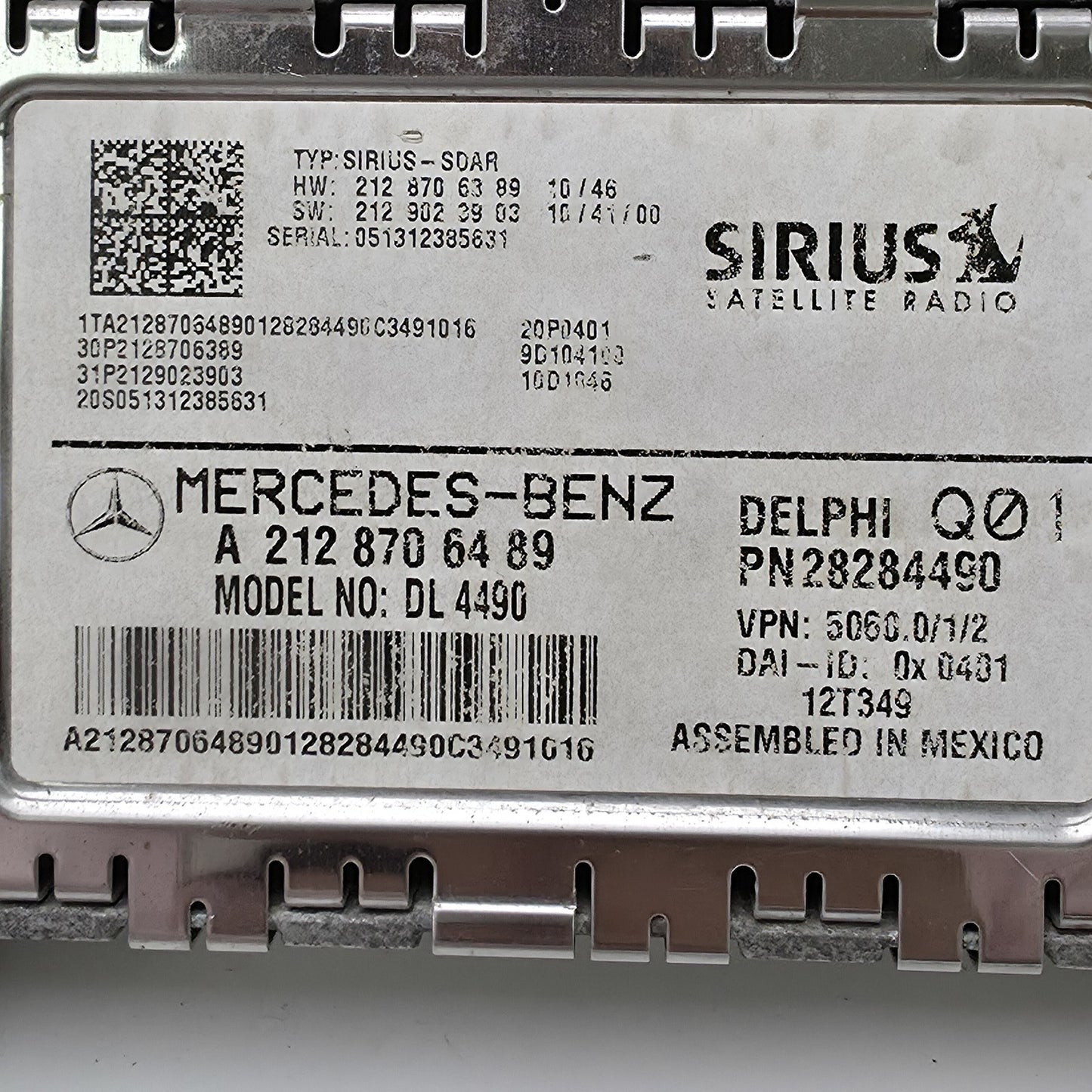 09-13 Mercedes W212 E-Class Sirius Satellite Radio Receiver Module A2128706489