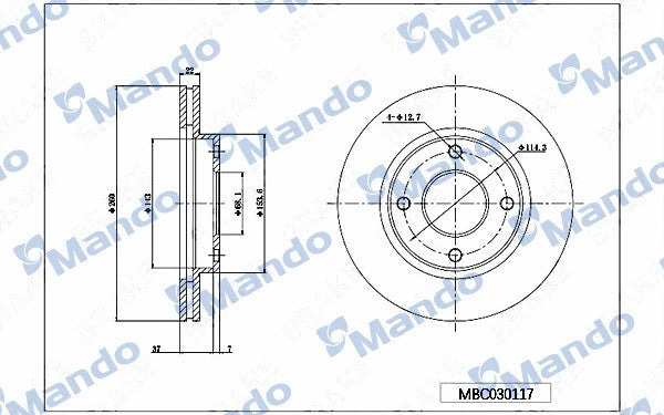 MANDO 2005-2007 Nissan Micra Brake Disc MBC030117
