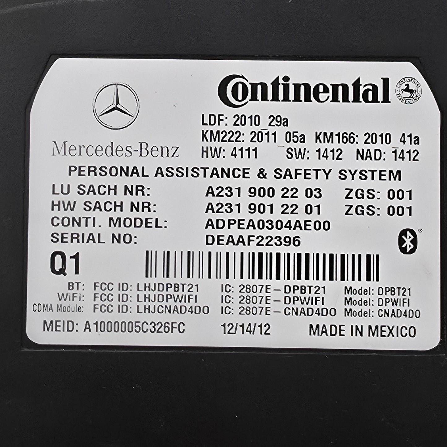 2010-2016 Mercedes-Benz E350 Telephone Control Unit A2319002203