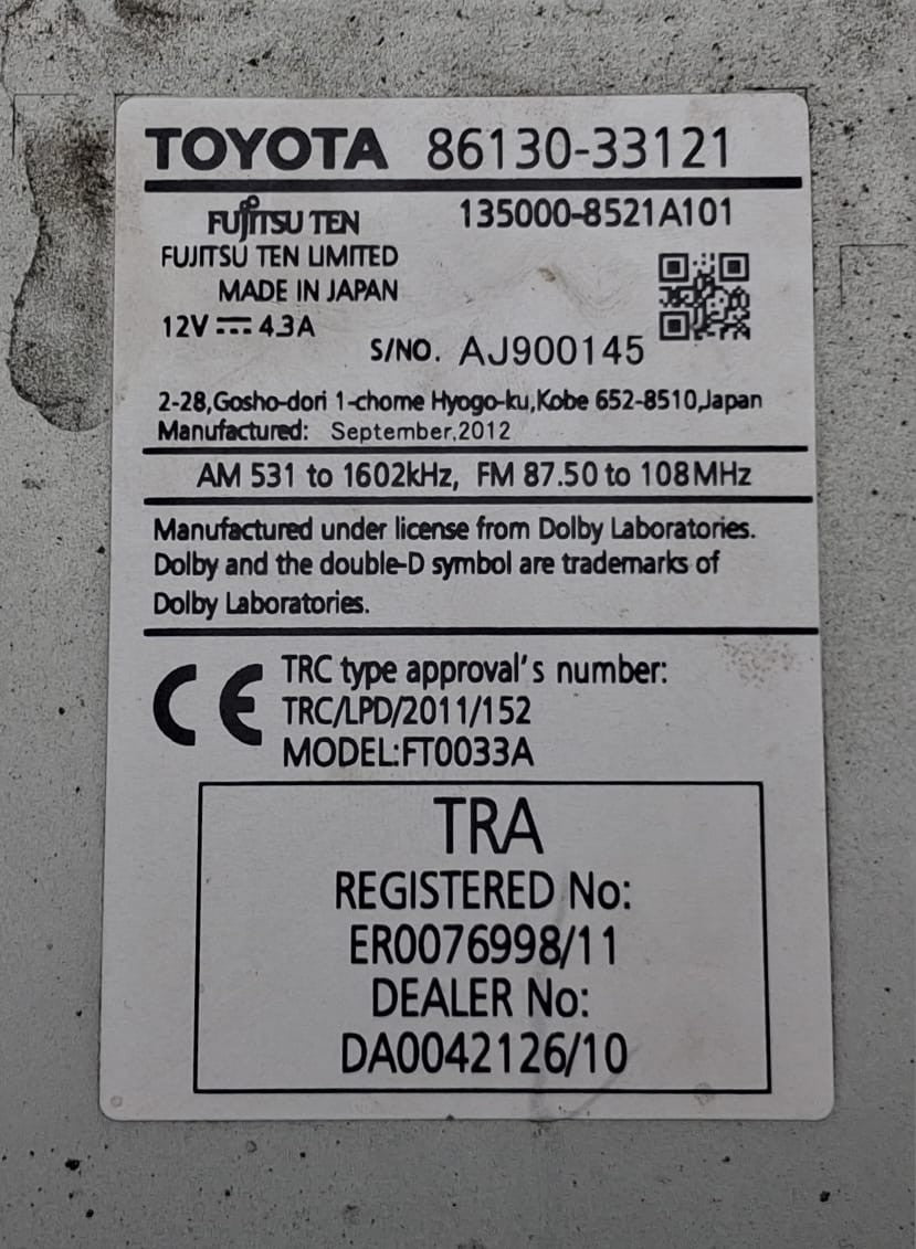 2013-2017 Lexus ES350 Radio Audio Control Module 86130-33121