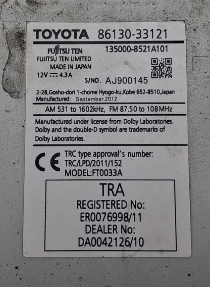 2013-2017 Lexus ES350 Radio Audio Control Module 86130-33121