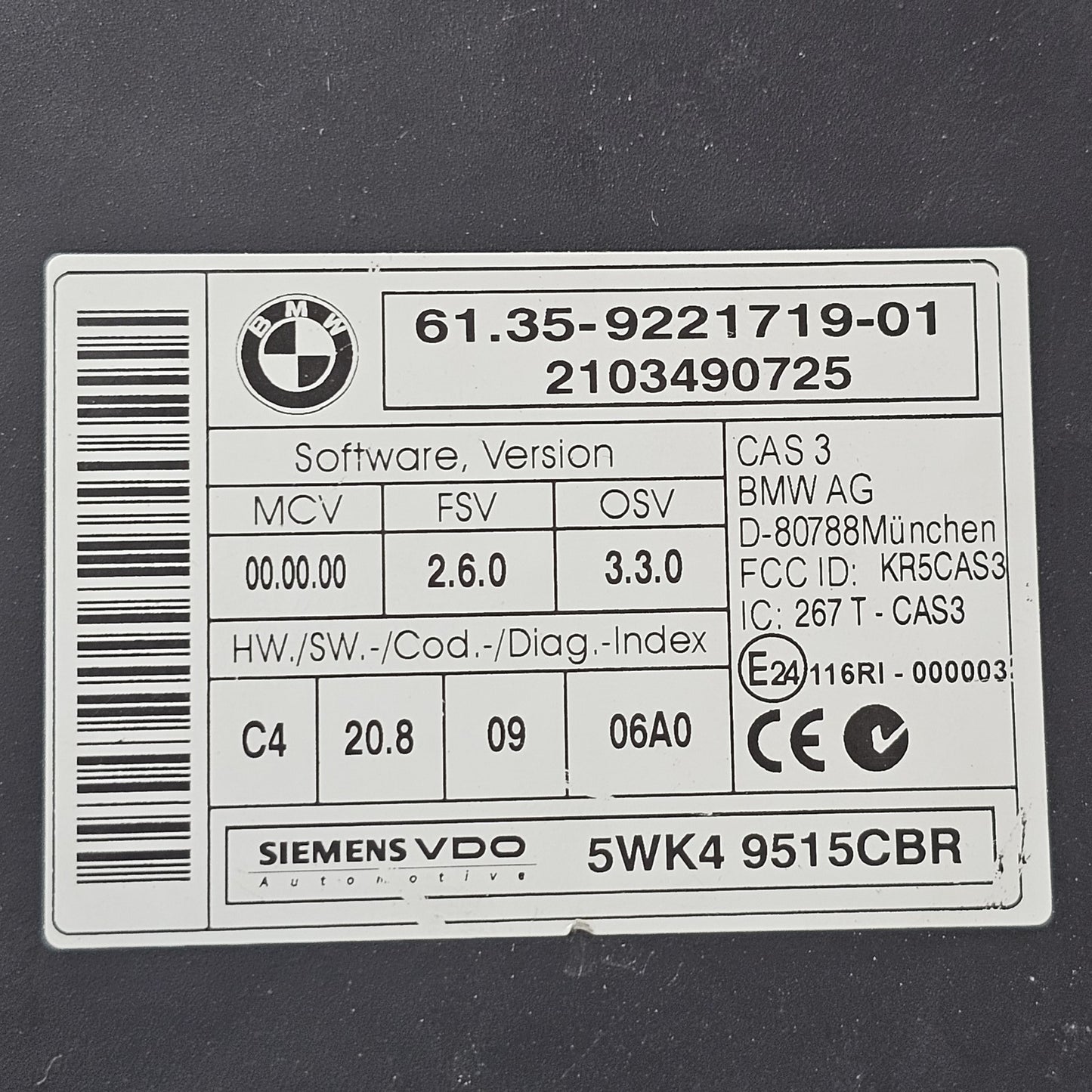 2006-2015 MINI Convertible R57 CAS Control Unit 61359221719