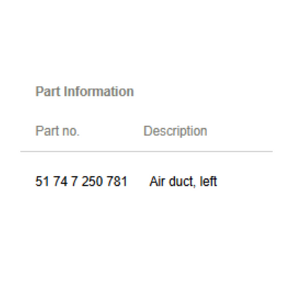 2012 Mini Cooper Left Front Air Duct Genuine OEM 51747250781