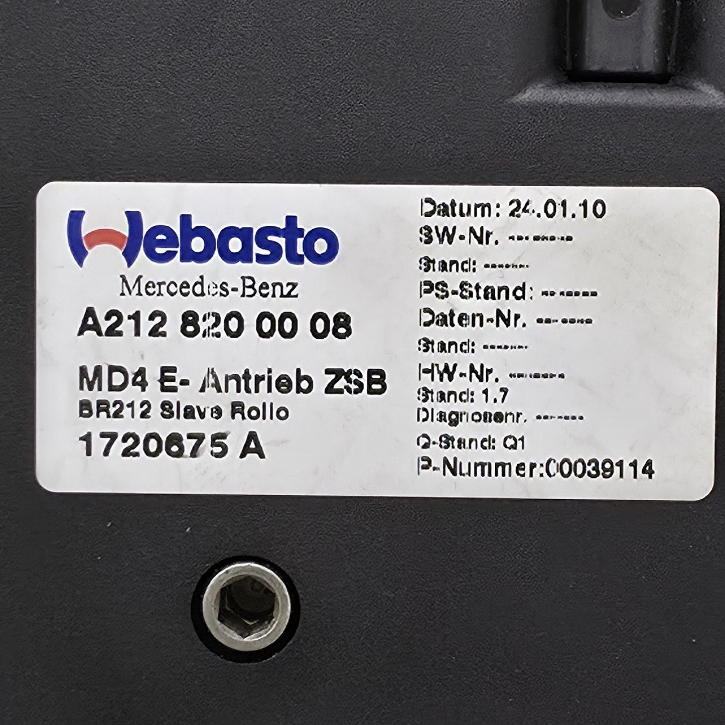2012 Mercedes-Benz C250 Sunroof Motor A2128200008