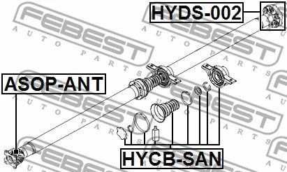 FEBEST 2001-2006 Hyundai Santa Fe Drive Shaft Center Support Bearing HYCB-SAN