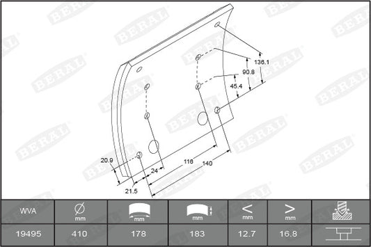 BERAL MAN Brake Lining Kit, Drum Brake KBL19495.9-1575