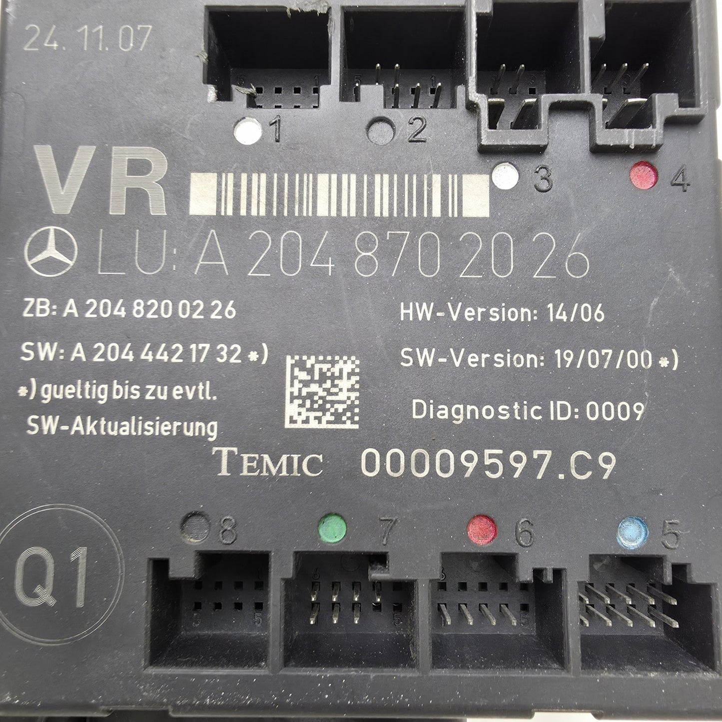 2007-2014 Mercedes-Benz S204 Front Right Door Control Unit Module A2048702026