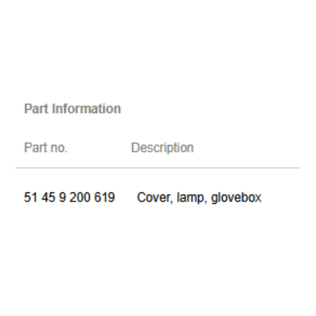 2012 Mini Cooper Glovebox Lamp Cover Used OEM 51459200619